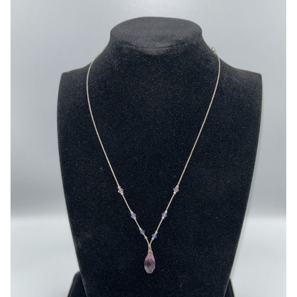 Vintage 18" Silver-Tone Necklace w/Purple Crystals